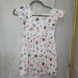 Floral Kids Dress - White with Purple and Pink Flowers